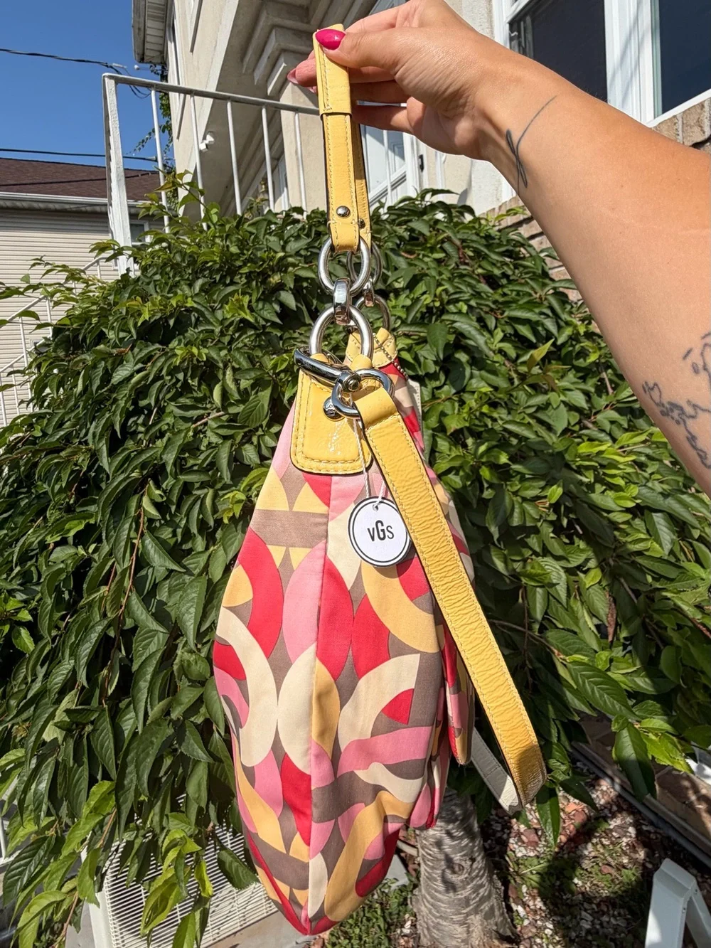 Coach Y2K Multicolor Kristin Op Art Sateen Shoulder Crossbody Bag Pink Yellow